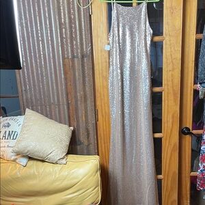 Lulu's Silver Pink Sequin Maxi Dress, Size M